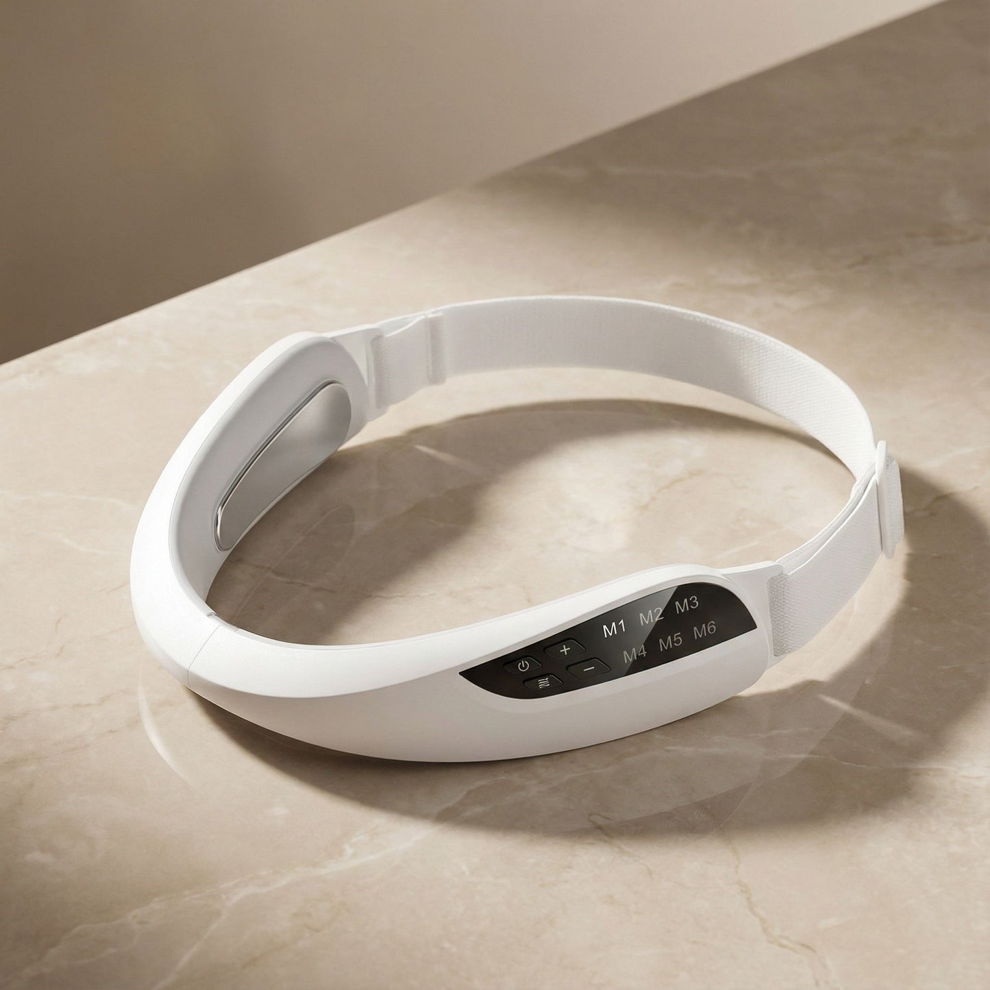 Close-up view of a portable facial steamer on a neutral spa-inspired marble surface with soft natural lighting — premium Léonaé UK product presentation.