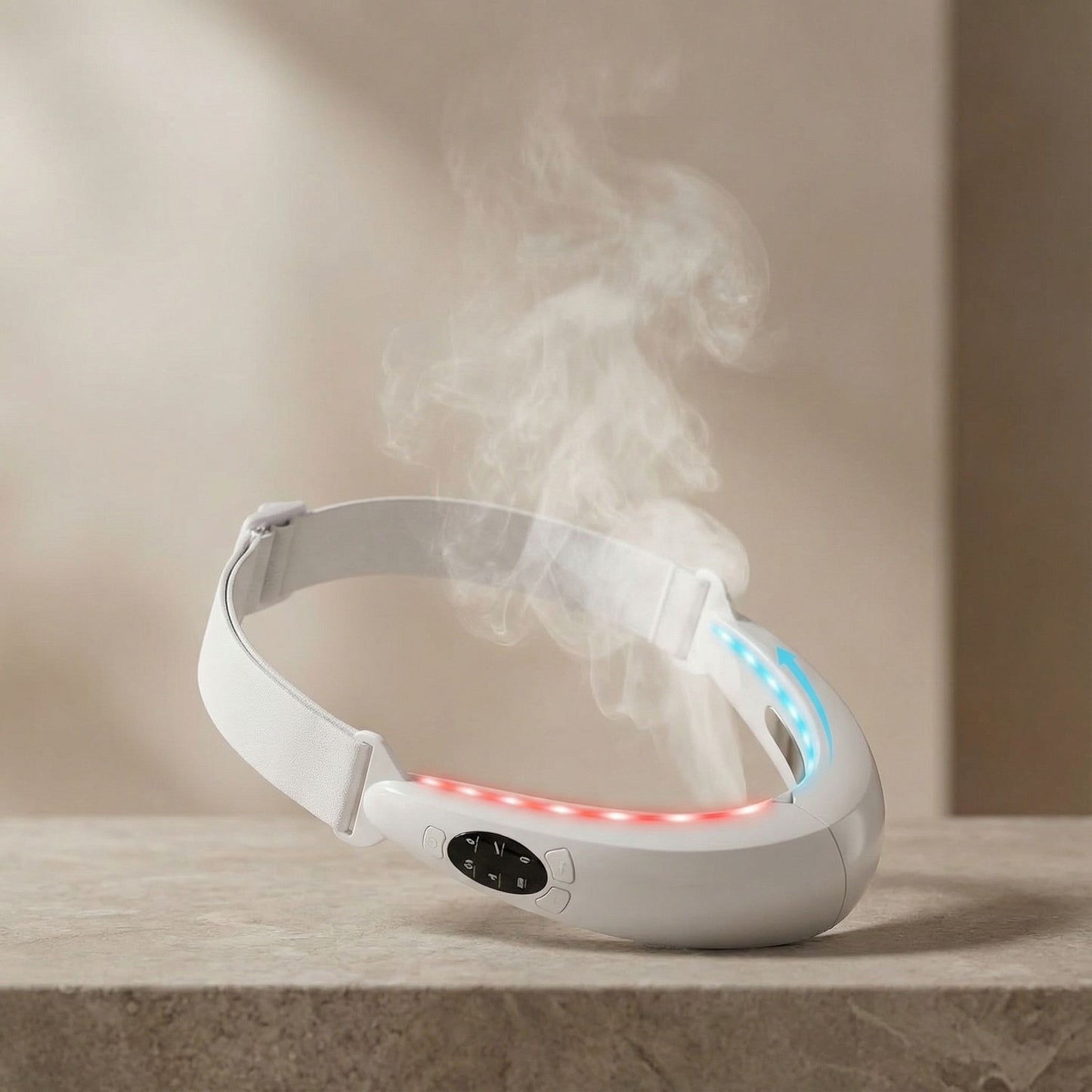 Portable facial steamer releasing a soft natural vapour cloud in a clean spa-inspired environment — premium Léonaé UK demonstration image.